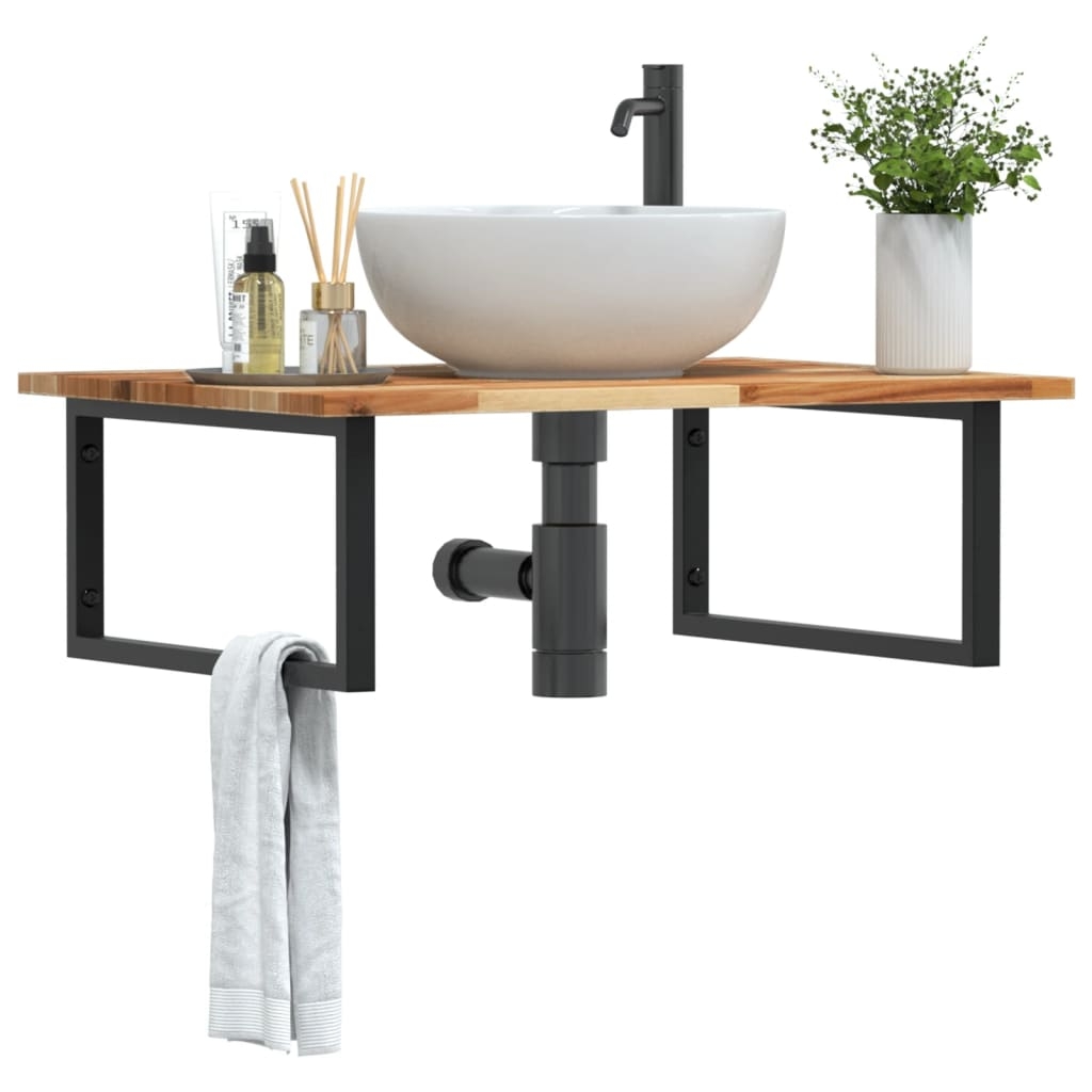 Waschbeckenregal Wandmontage Stahl und Akazienholz Waschbeckenregal Wandmontage Stahl und Akazienholz