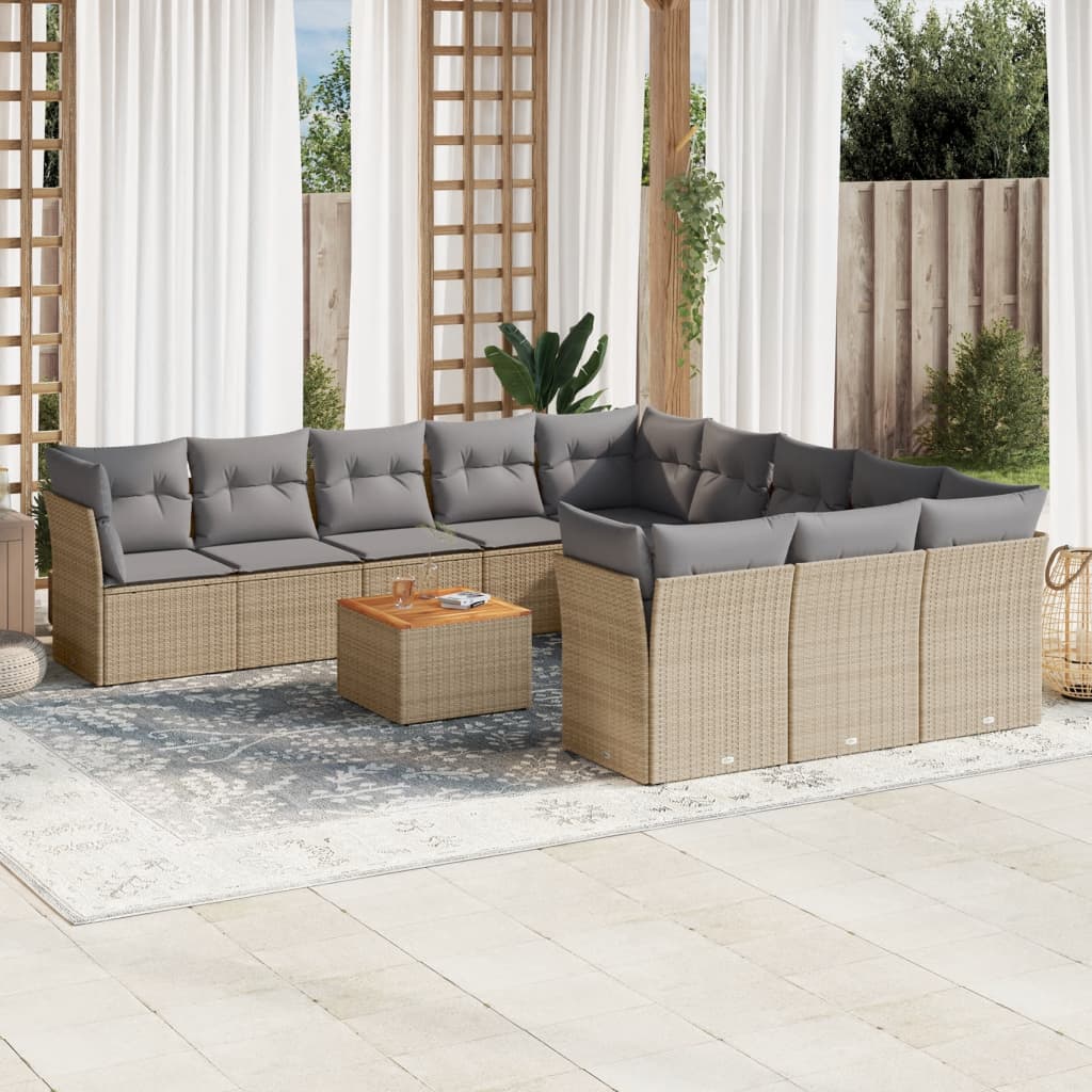 12-tlg. Garten-Sofagarnitur mit Kissen Beige Poly Rattan 12-tlg. Garten-Sofagarnitur mit Kissen Beige Poly Rattan