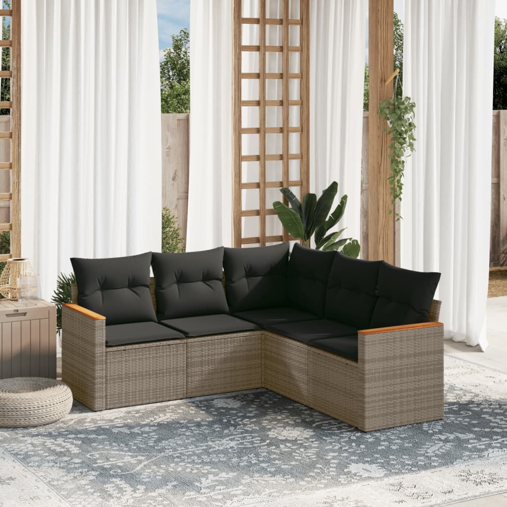 5-tlg. Garten-Sofagarnitur mit Kissen Grau Poly Rattan 5-tlg. Garten-Sofagarnitur mit Kissen Grau Poly Rattan