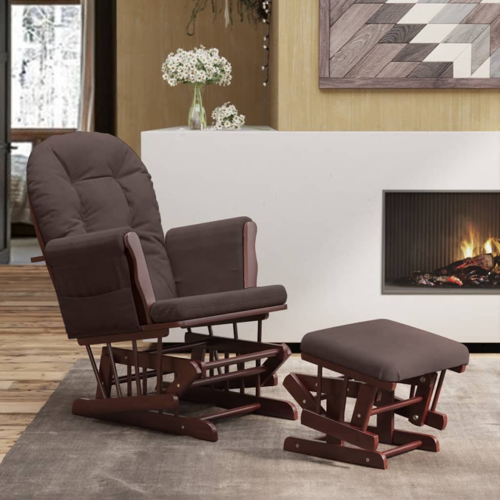 Schaukelsessel mit Hocker Gleitend Braun Stoff Schaukelsessel mit Hocker Gleitend Braun Stoff