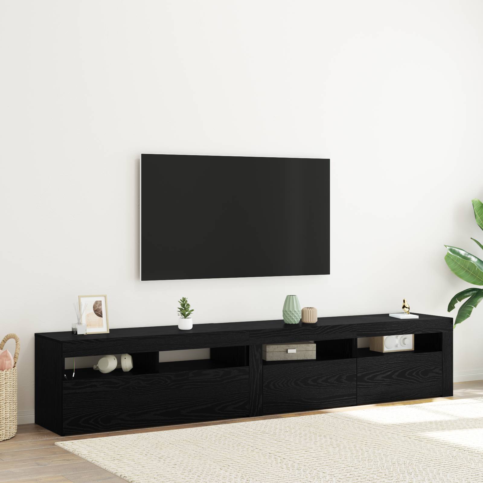 TV-Schränke 2 Stück mit LED-Lichtern Schwarz Eiche TV-Schränke 2 Stück mit LED-Lichtern Schwarz Eiche
