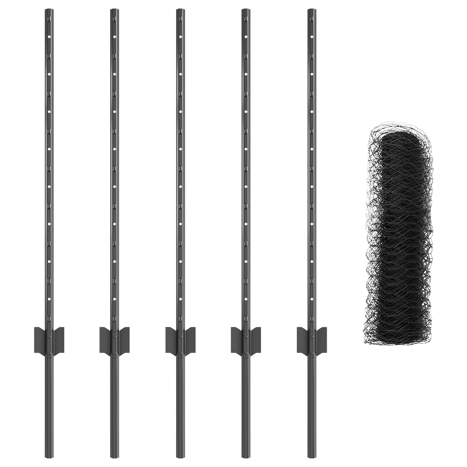 Zaunpfosten 5 Stk U-Kanal Grau 80 cm Stahl, Sechseckzaun Grau 0,8x10 m Stahl