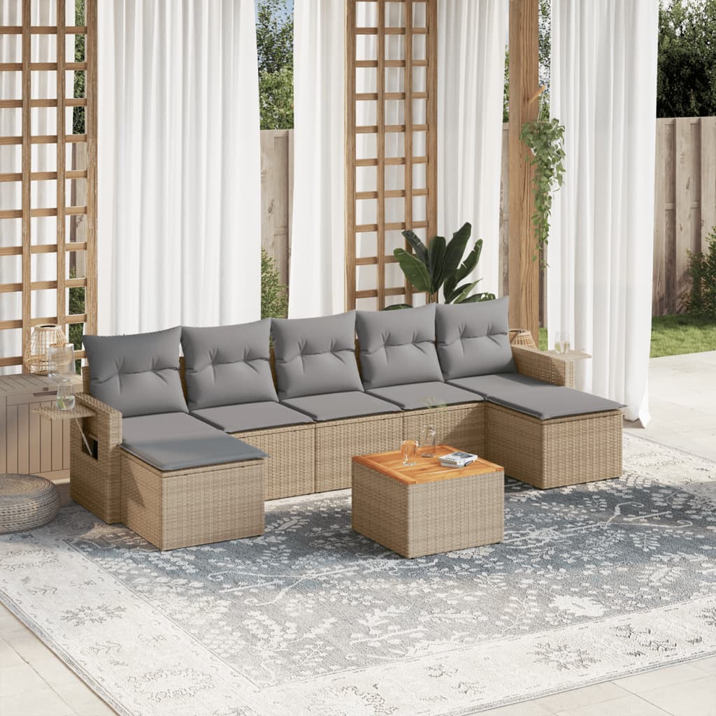 8-tlg. Garten-Sofagarnitur mit Kissen Beige Poly Rattan 8-tlg. Garten-Sofagarnitur mit Kissen Beige Poly Rattan