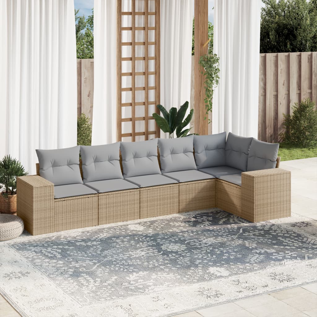 6-tlg. Garten-Sofagarnitur mit Kissen Beige Poly Rattan 6-tlg. Garten-Sofagarnitur mit Kissen Beige Poly Rattan