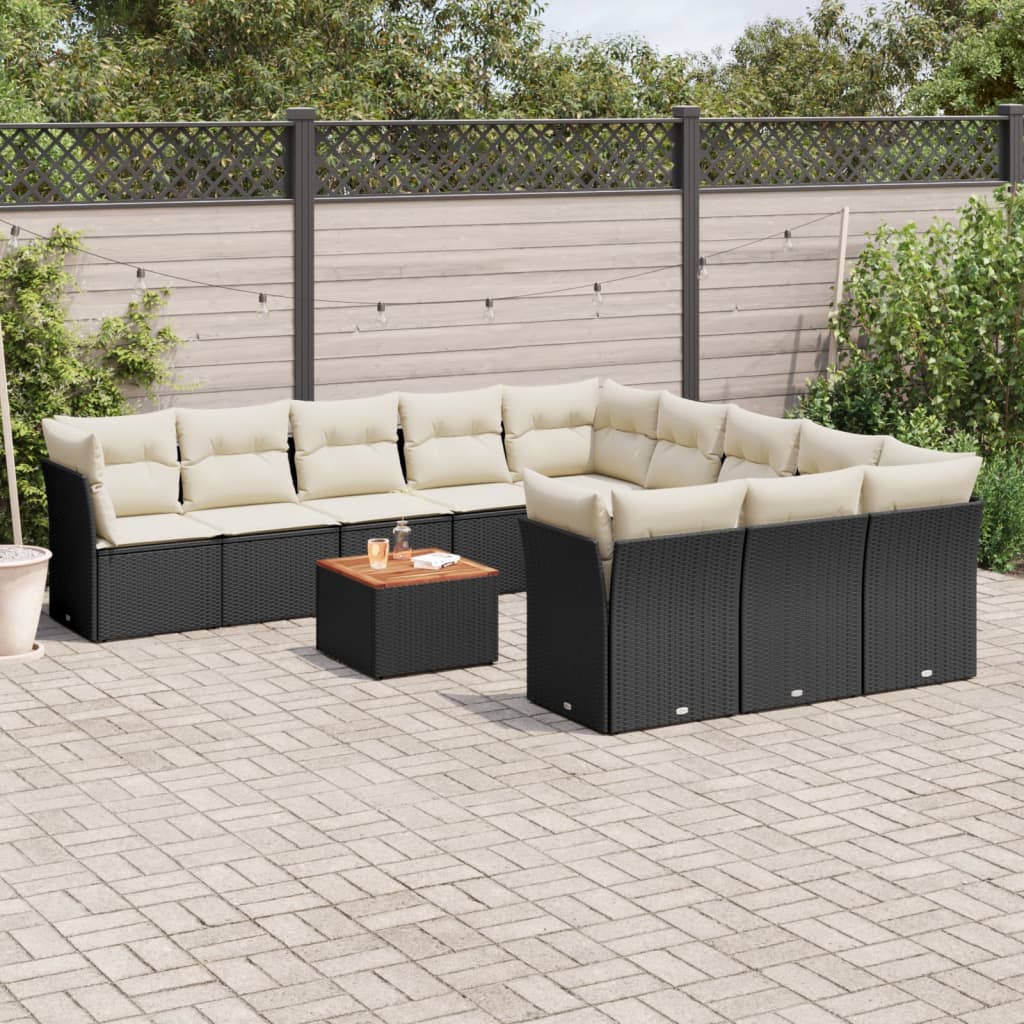 12-tlg. Garten-Sofagarnitur mit Kissen Schwarz Poly Rattan 12-tlg. Garten-Sofagarnitur mit Kissen Schwarz Poly Rattan