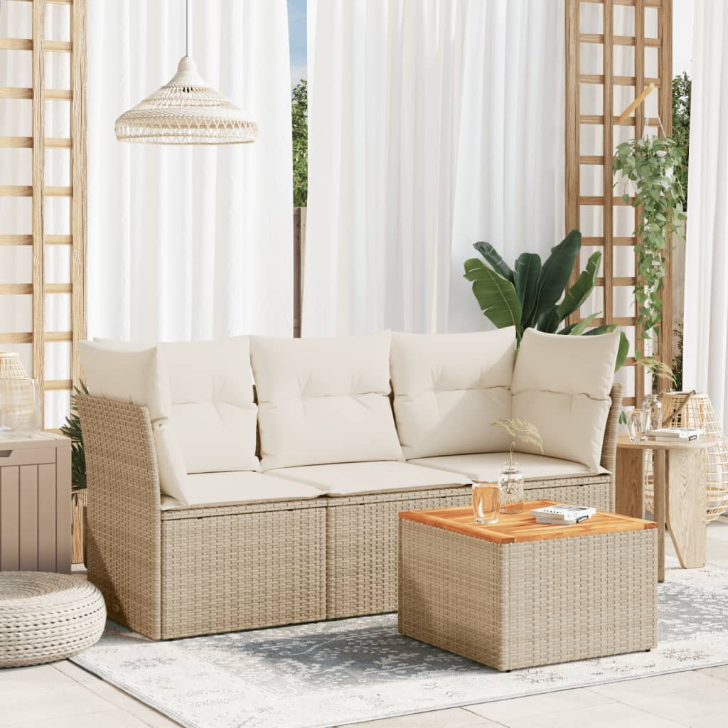 4-tlg. Garten-Sofagarnitur mit Kissen Beige Poly Rattan 4-tlg. Garten-Sofagarnitur mit Kissen Beige Poly Rattan