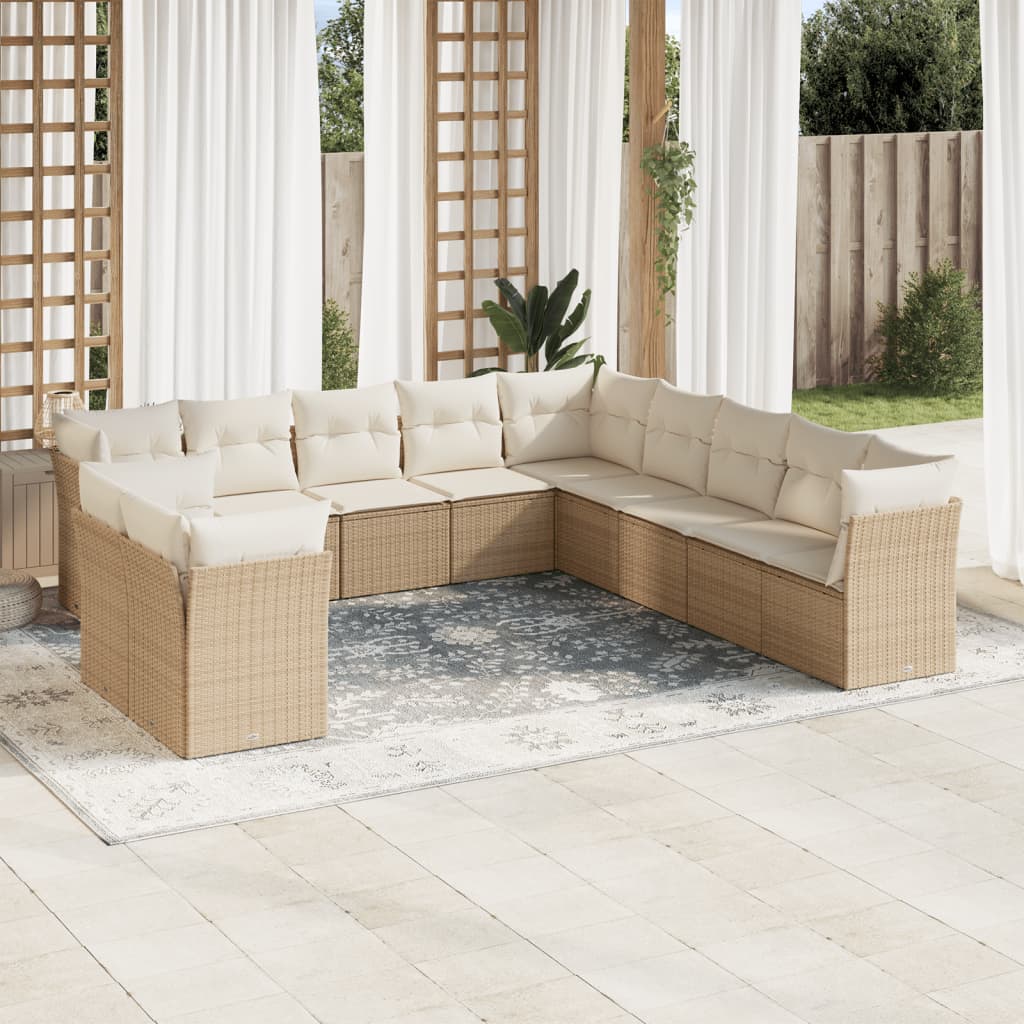 11-tlg. Garten-Sofagarnitur mit Kissen Beige Poly Rattan 11-tlg. Garten-Sofagarnitur mit Kissen Beige Poly Rattan
