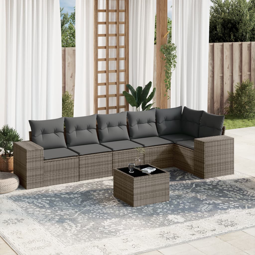 7-tlg. Garten-Sofagarnitur mit Kissen Grau Poly Rattan 7-tlg. Garten-Sofagarnitur mit Kissen Grau Poly Rattan