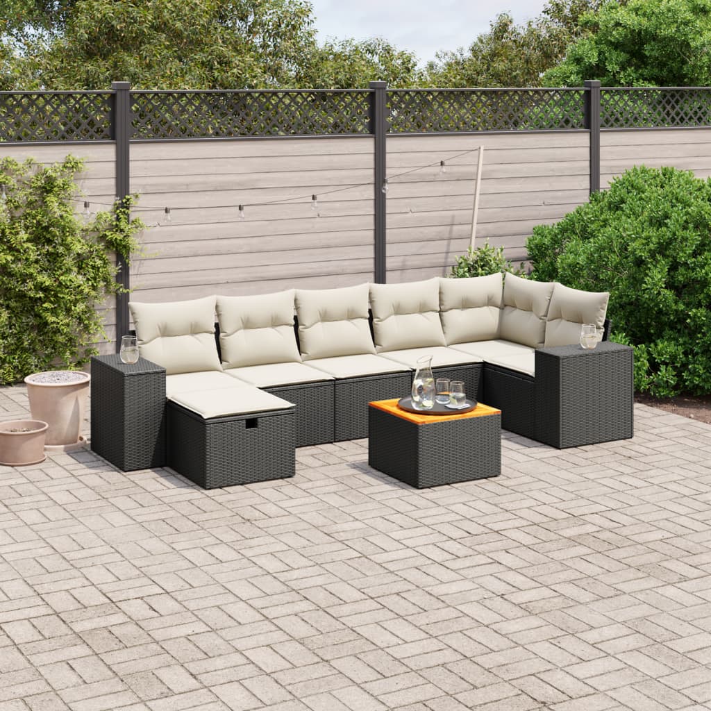 8-tlg. Garten-Sofagarnitur mit Kissen Schwarz Poly Rattan 8-tlg. Garten-Sofagarnitur mit Kissen Schwarz Poly Rattan