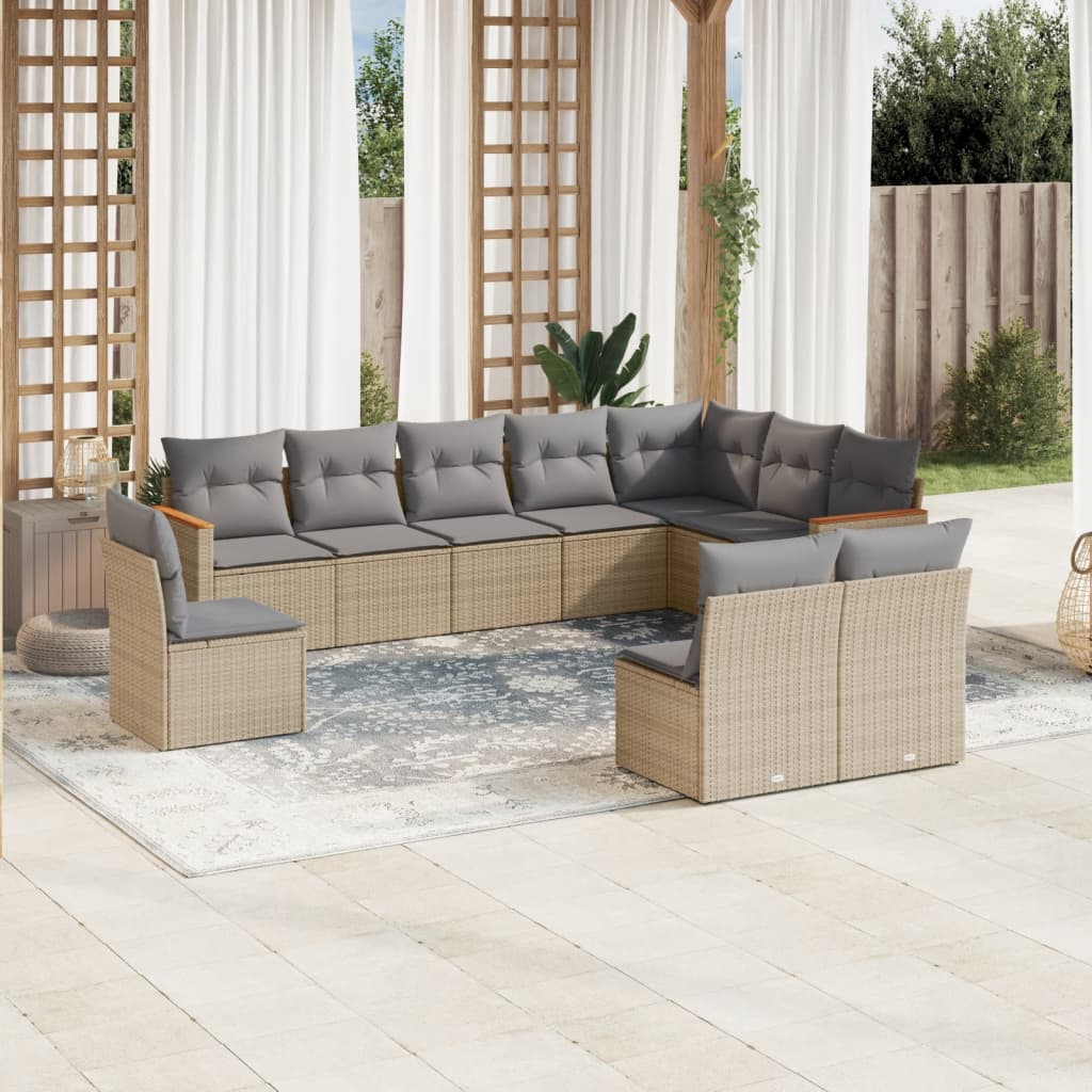10-tlg. Garten-Sofagarnitur mit Kissen Beige Poly Rattan 10-tlg. Garten-Sofagarnitur mit Kissen Beige Poly Rattan