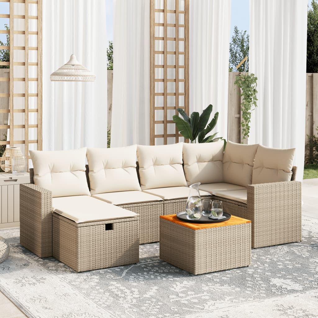 7-tlg. Garten-Sofagarnitur mit Kissen Beige Poly Rattan 7-tlg. Garten-Sofagarnitur mit Kissen Beige Poly Rattan