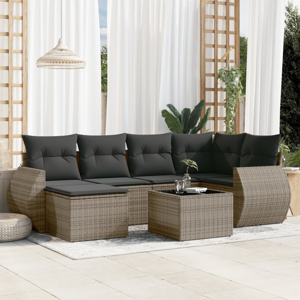 7-tlg. Garten-Sofagarnitur mit Kissen Grau Poly Rattan 7-tlg. Garten-Sofagarnitur mit Kissen Grau Poly Rattan