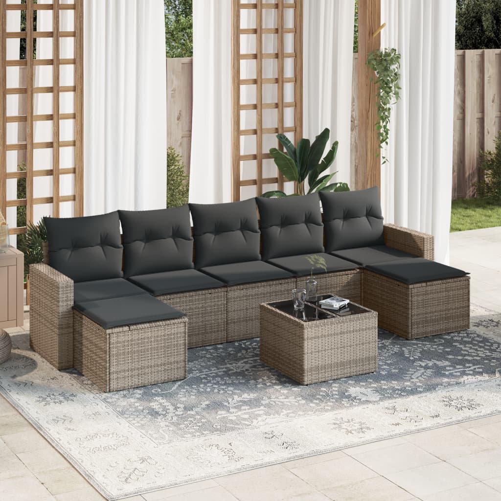 8-tlg. Garten-Sofagarnitur mit Kissen Grau Poly Rattan 8-tlg. Garten-Sofagarnitur mit Kissen Grau Poly Rattan