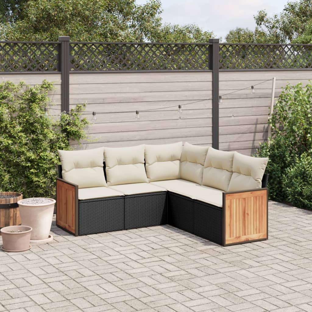 5-tlg. Garten-Sofagarnitur mit Kissen Schwarz Poly Rattan 5-tlg. Garten-Sofagarnitur mit Kissen Schwarz Poly Rattan