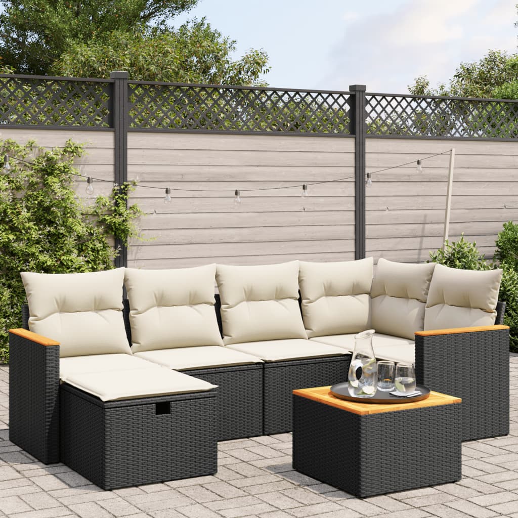 7-tlg. Garten-Sofagarnitur mit Kissen Schwarz Poly Rattan 7-tlg. Garten-Sofagarnitur mit Kissen Schwarz Poly Rattan