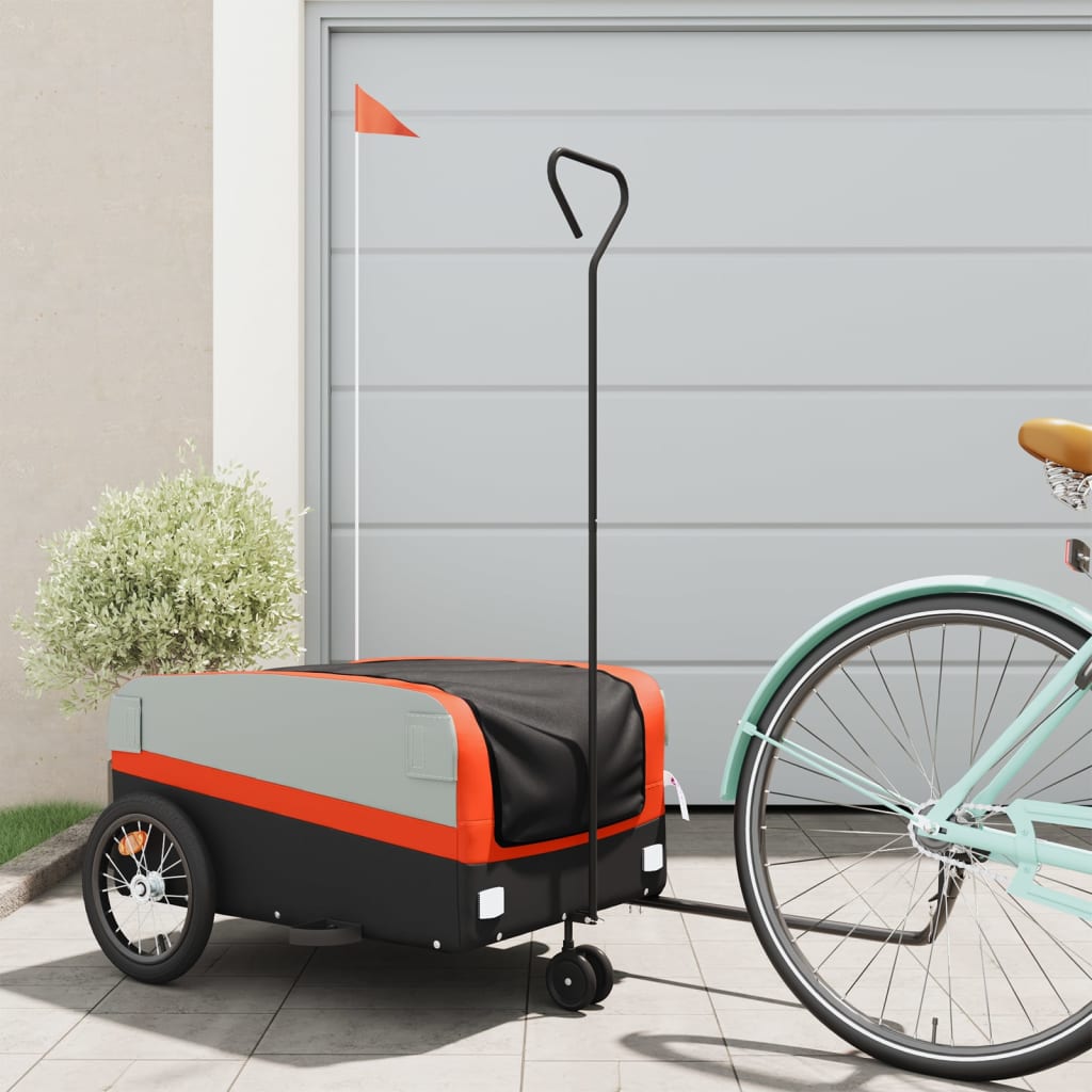 Fahrradanhänger Schwarz und Orange 45 kg Eisen Fahrradanhänger Schwarz und Orange 45 kg Eisen