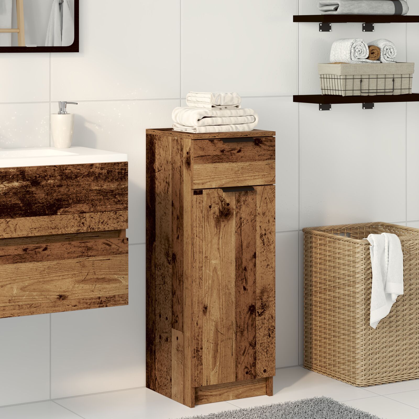 vidaXL Badezimmer Schrank Alte Holz 32x34x90 cm Ingenieurholz