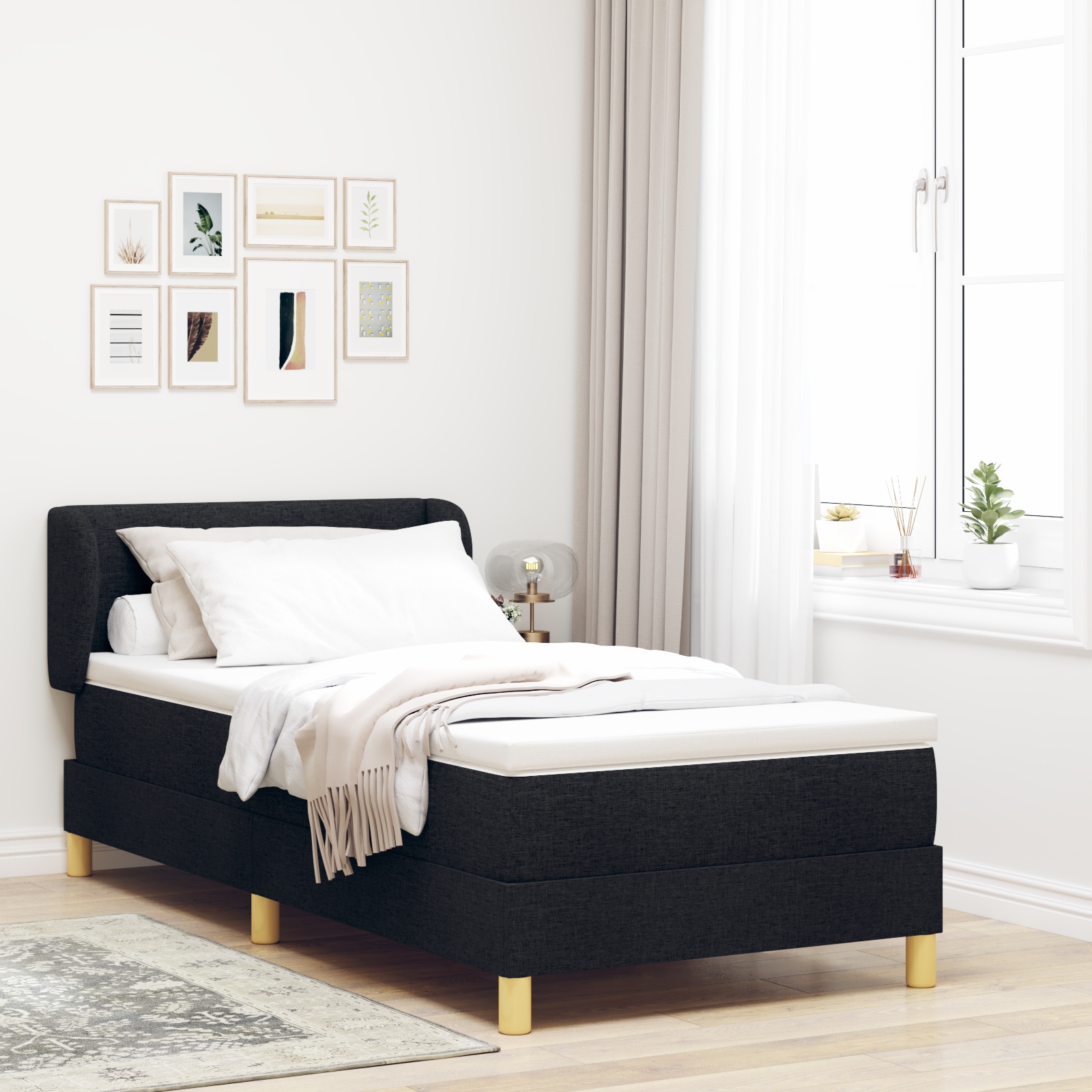 Boxspringbett mit Matratze Schwarz 90x190 cm Stoff