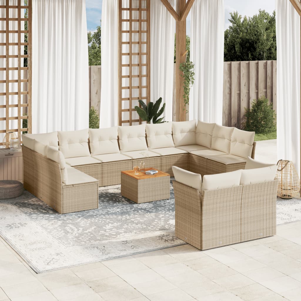 13-tlg. Garten-Sofagarnitur mit Kissen Beige Poly Rattan 13-tlg. Garten-Sofagarnitur mit Kissen Beige Poly Rattan