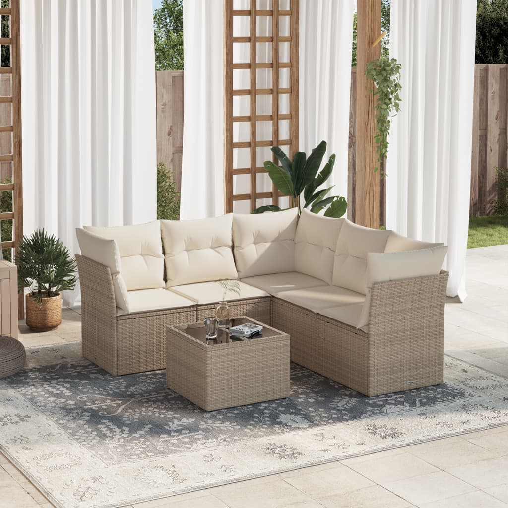 6-tlg. Garten-Sofagarnitur mit Kissen Beige Poly Rattan 6-tlg. Garten-Sofagarnitur mit Kissen Beige Poly Rattan