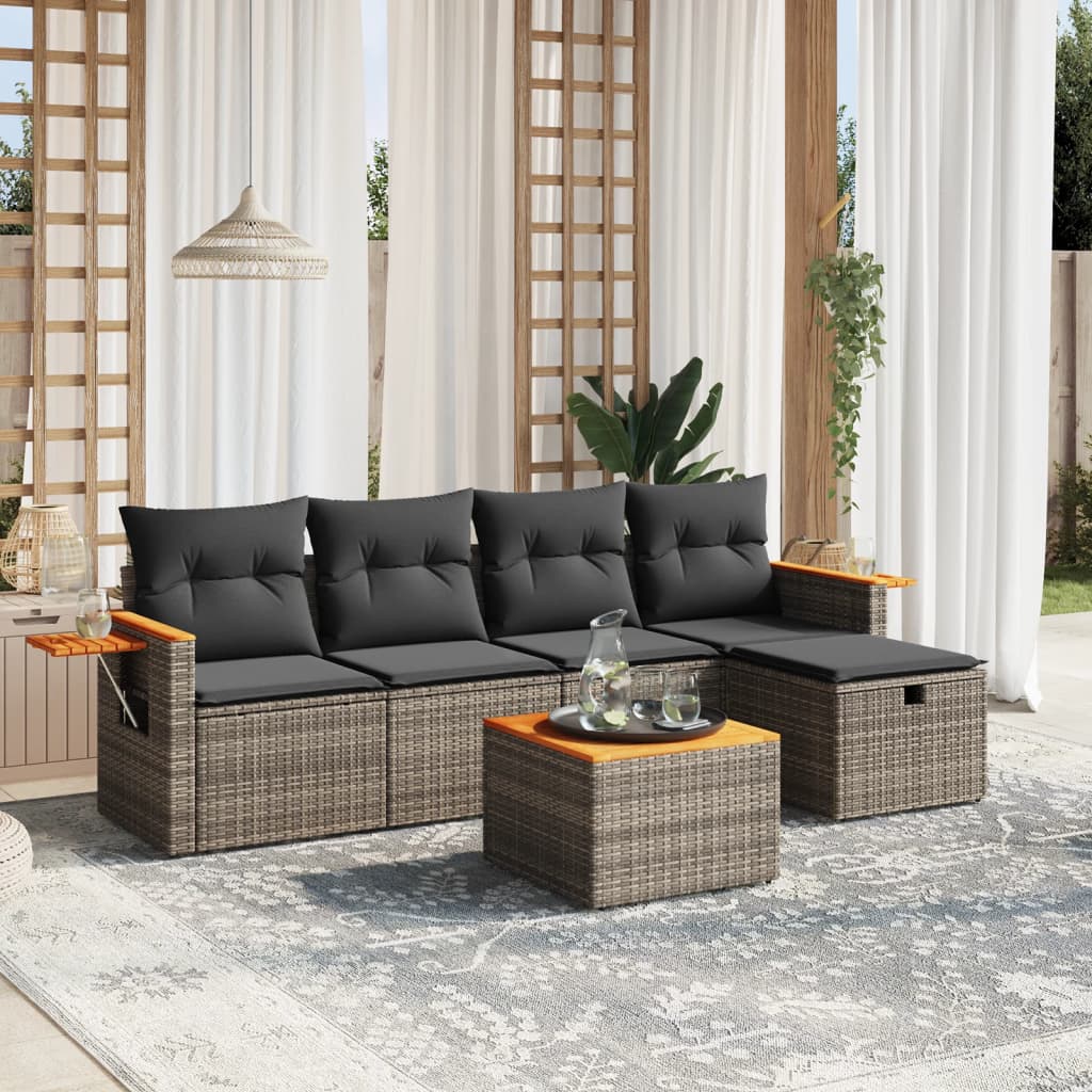 6-tlg. Garten-Sofagarnitur mit Kissen Grau Poly Rattan 6-tlg. Garten-Sofagarnitur mit Kissen Grau Poly Rattan
