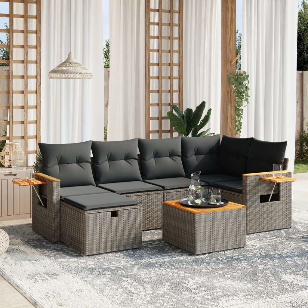 7-tlg. Garten-Sofagarnitur mit Kissen Grau Poly Rattan 7-tlg. Garten-Sofagarnitur mit Kissen Grau Poly Rattan