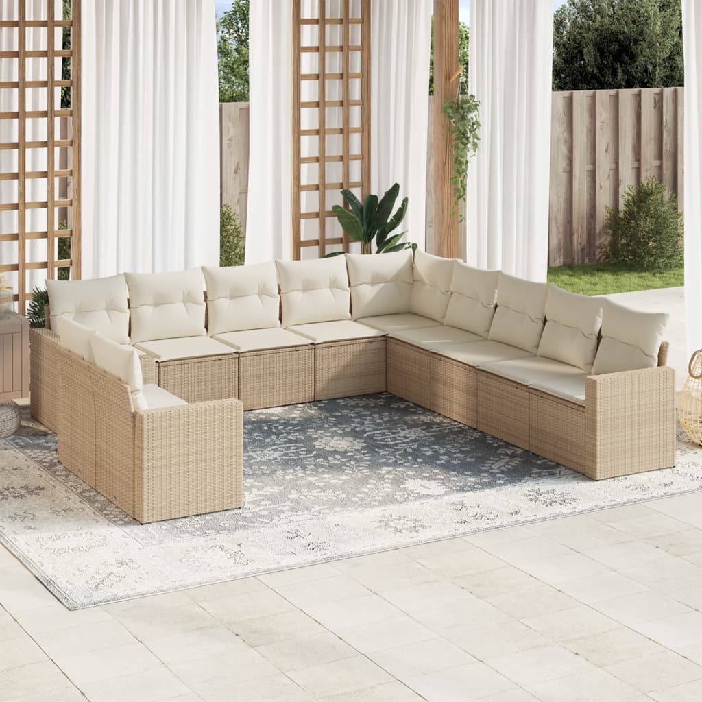 11-tlg. Garten-Sofagarnitur mit Kissen Beige Poly Rattan 11-tlg. Garten-Sofagarnitur mit Kissen Beige Poly Rattan