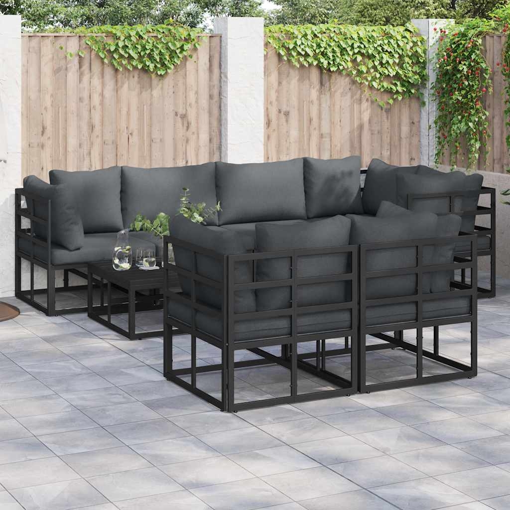 Garten-Sofa-Set 7 pcs Schwarz 283 x 143 x 71 cm Aluminium Garten-Sofa-Set 7 pcs Schwarz 283 x 143 x 71 cm Aluminium