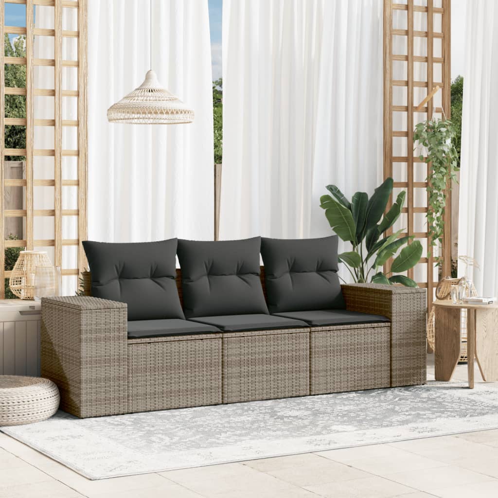 3-tlg. Garten-Sofagarnitur mit Kissen Grau Poly Rattan 3-tlg. Garten-Sofagarnitur mit Kissen Grau Poly Rattan