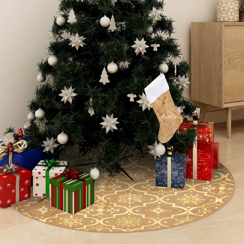 Luxus-Weihnachtsbaumdecke mit Socke Gelb 90 cm Stoff Luxus-Weihnachtsbaumdecke mit Socke Gelb 90 cm Stoff