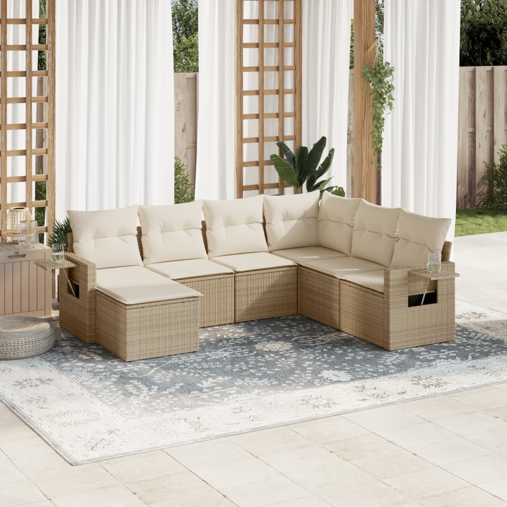 7-tlg. Garten-Sofagarnitur mit Kissen Beige Poly Rattan 7-tlg. Garten-Sofagarnitur mit Kissen Beige Poly Rattan