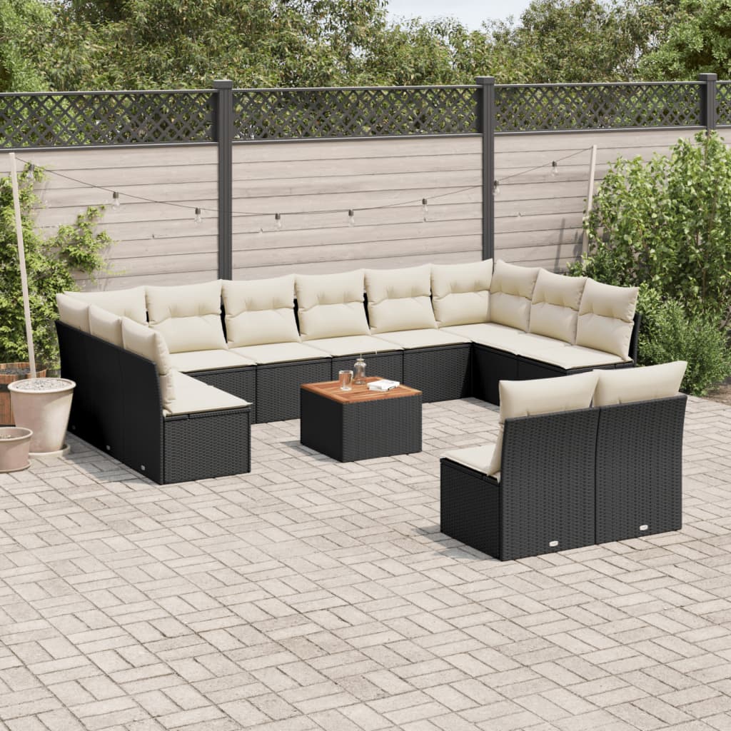 13-tlg. Garten-Sofagarnitur mit Kissen Schwarz Poly Rattan 13-tlg. Garten-Sofagarnitur mit Kissen Schwarz Poly Rattan