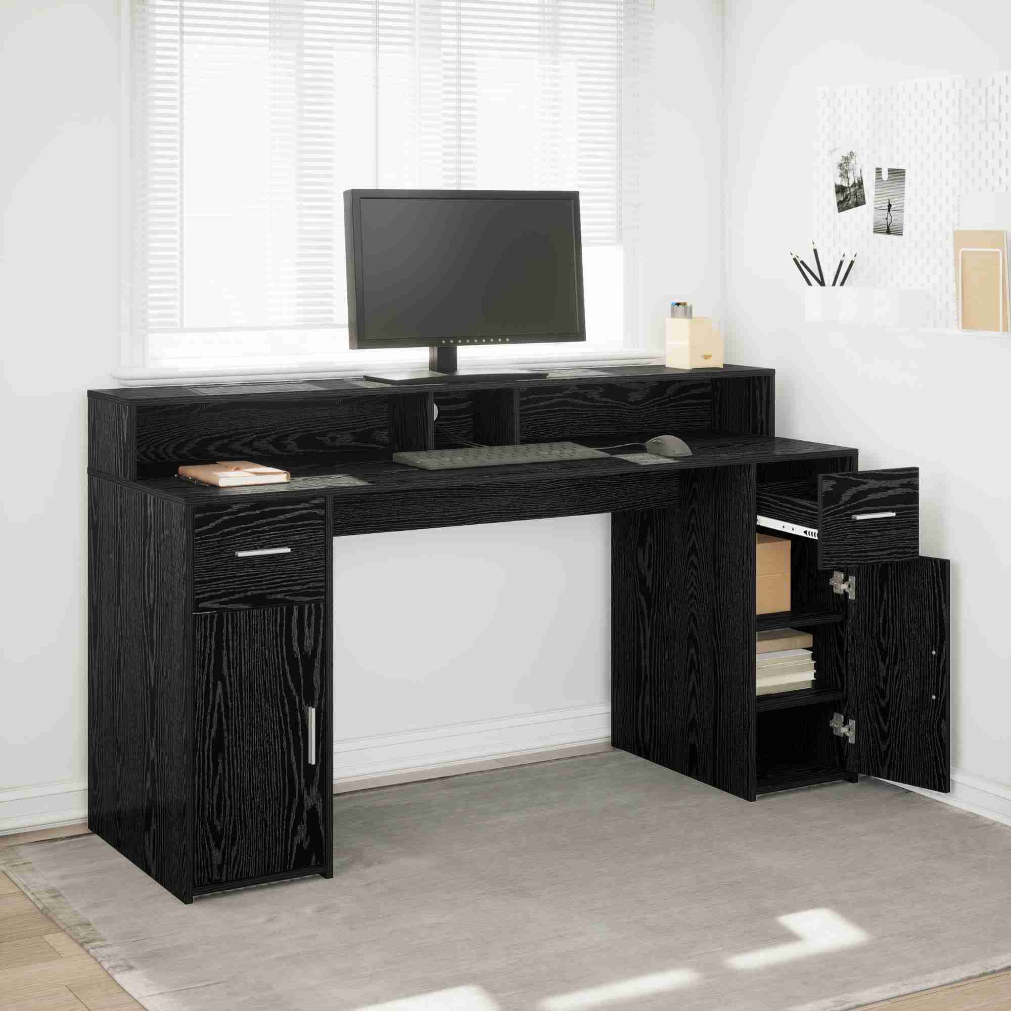 Schreibtisch Schwarz Eiche 160x55x91 cm Holzwerkstoff Schreibtisch Schwarz Eiche 160x55x91 cm Holzwerkstoff