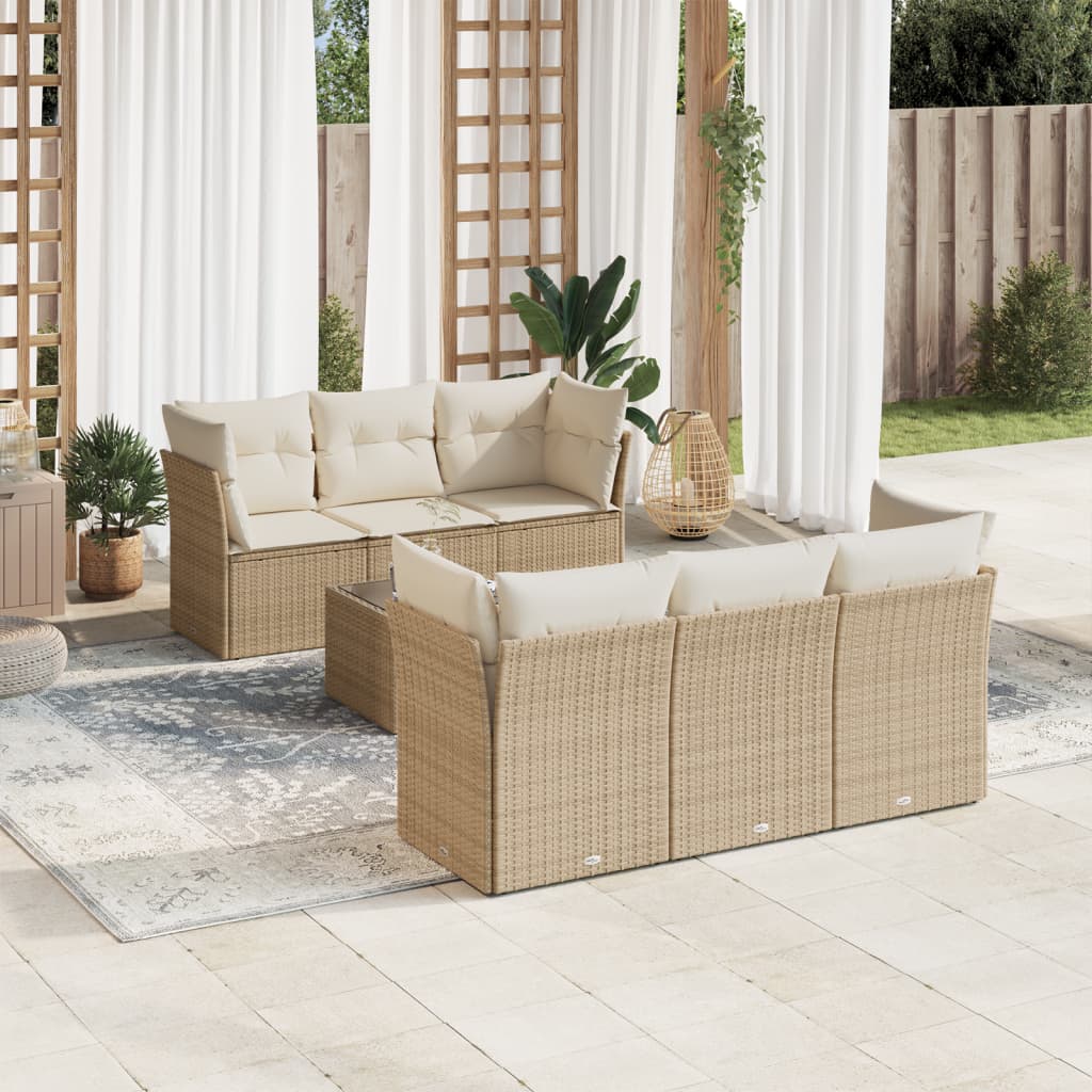 7-tlg. Garten-Sofagarnitur mit Kissen Beige Poly Rattan 7-tlg. Garten-Sofagarnitur mit Kissen Beige Poly Rattan