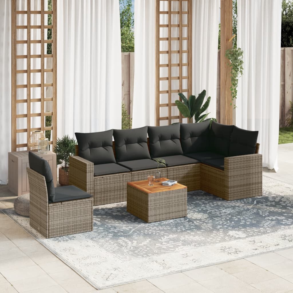 7-tlg. Garten-Sofagarnitur mit Kissen Grau Poly Rattan 7-tlg. Garten-Sofagarnitur mit Kissen Grau Poly Rattan
