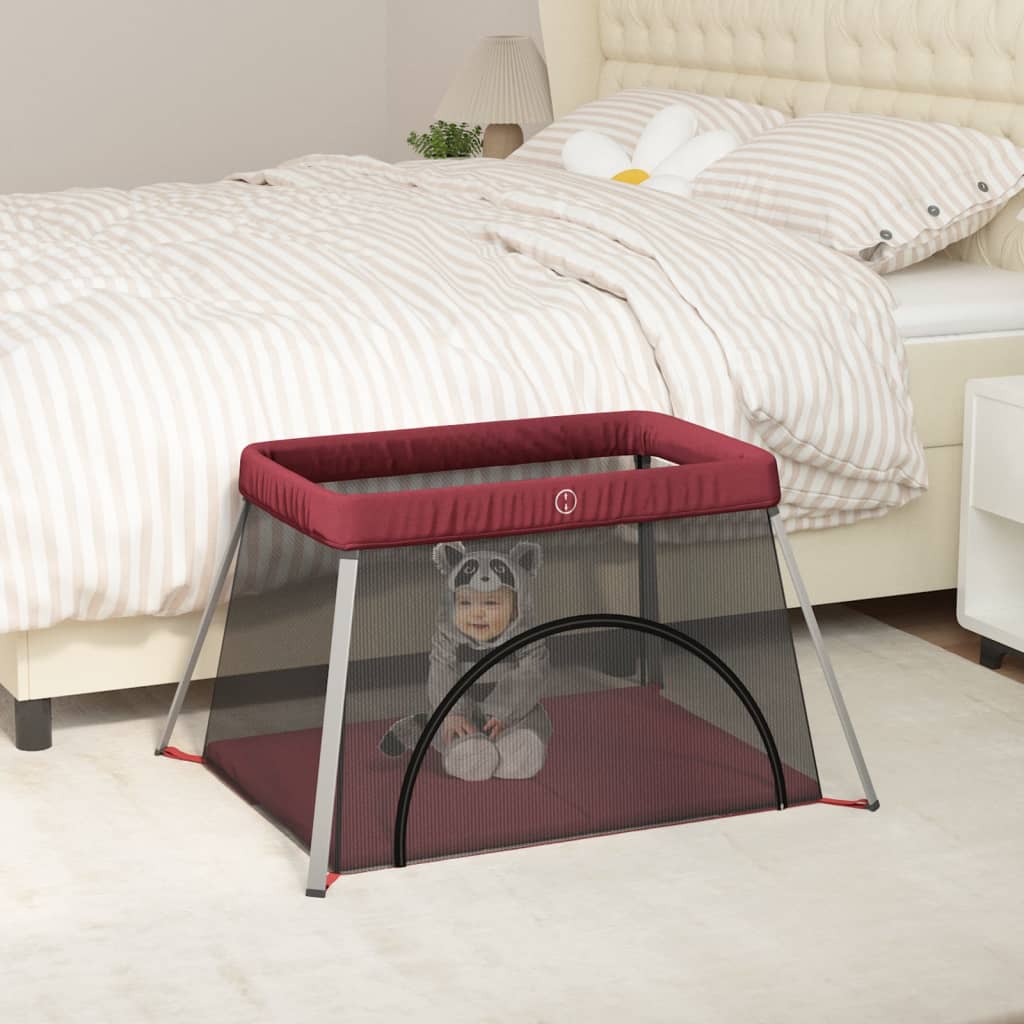 Baby-Laufstall mit Matratze Rot Leinenstoff Baby-Laufstall mit Matratze Rot Leinenstoff