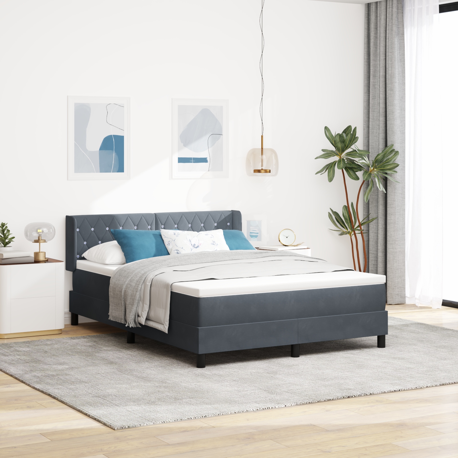 Boxspringbett mit Matratze Dunkelgrau 140x200 cm Samt Boxspringbett mit Matratze Dunkelgrau 140x200 cm Samt
