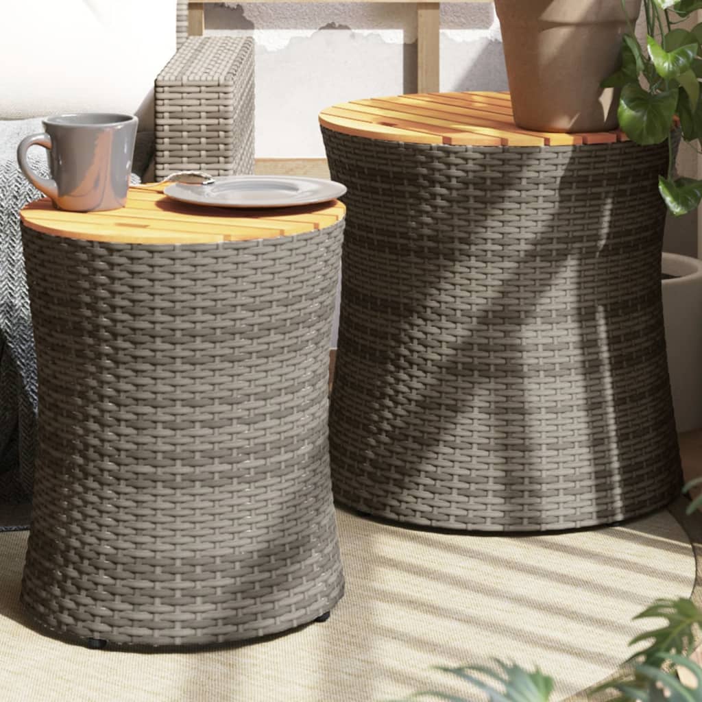 Garten-Beistelltische 2 Stk. mit Holzplatte Grau Poly Rattan Garten-Beistelltische 2 Stk. mit Holzplatte Grau Poly Rattan