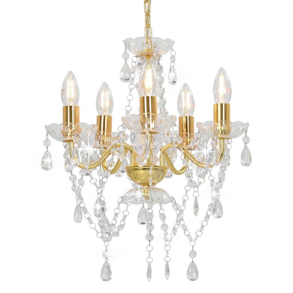 Kronleuchter mit Perlen Golden Rund 5×E14 Kronleuchter mit Perlen Golden Rund 5×E14