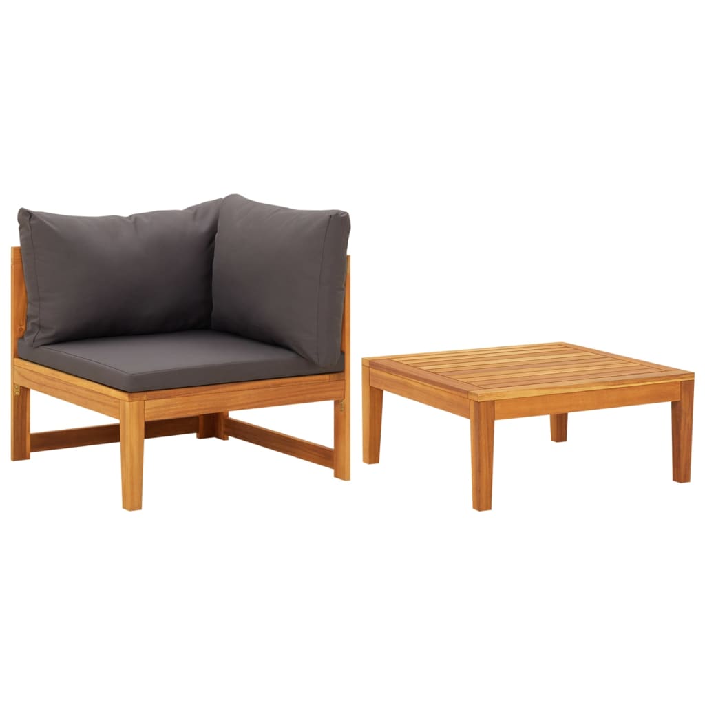 2-tlg. Garten-Lounge-Set mit Dunkelgrauen Kissen Akazienholz 2-tlg. Garten-Lounge-Set mit Dunkelgrauen Kissen Akazienholz