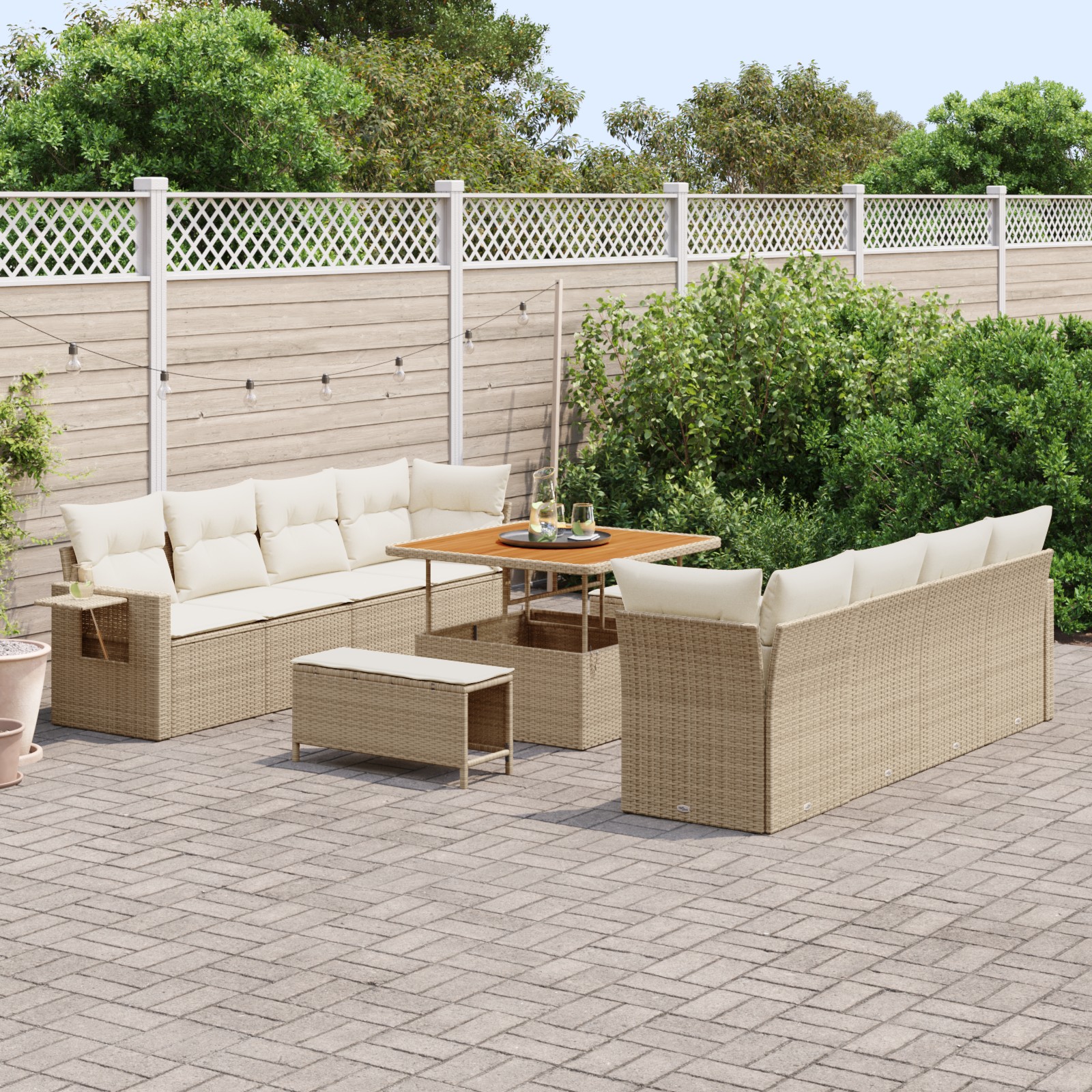 11-teiliges Gartensofa-Set mit Kissen Beige Poly Rattan Akazie 11-teiliges Gartensofa-Set mit Kissen Beige Poly Rattan Akazie