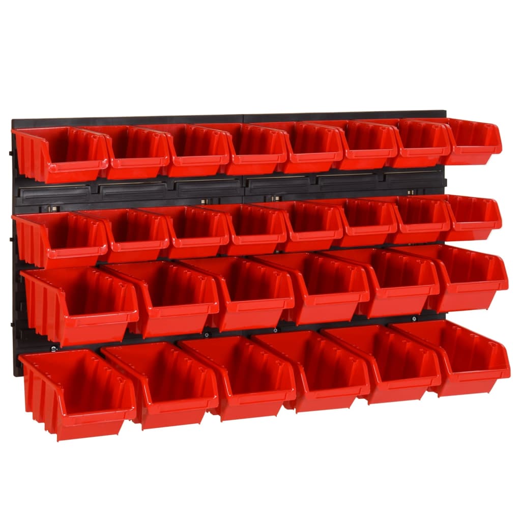 30-tlg Stapelboxen-Wandregal Rot & Schwarz 77x39cm Polypropylen 30-tlg Stapelboxen-Wandregal Rot & Schwarz 77x39cm Polypropylen