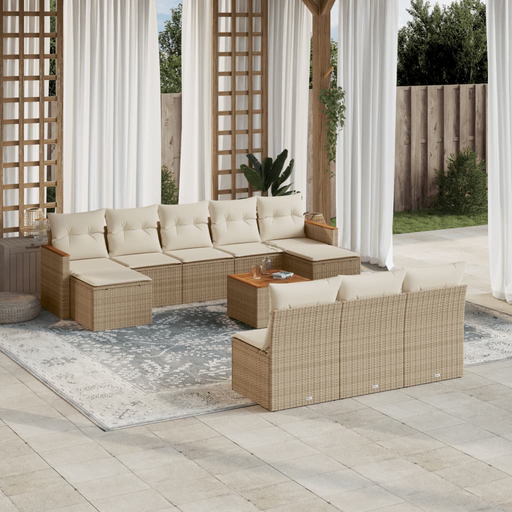 11-tlg. Garten-Sofagarnitur mit Kissen Beige Poly Rattan 11-tlg. Garten-Sofagarnitur mit Kissen Beige Poly Rattan
