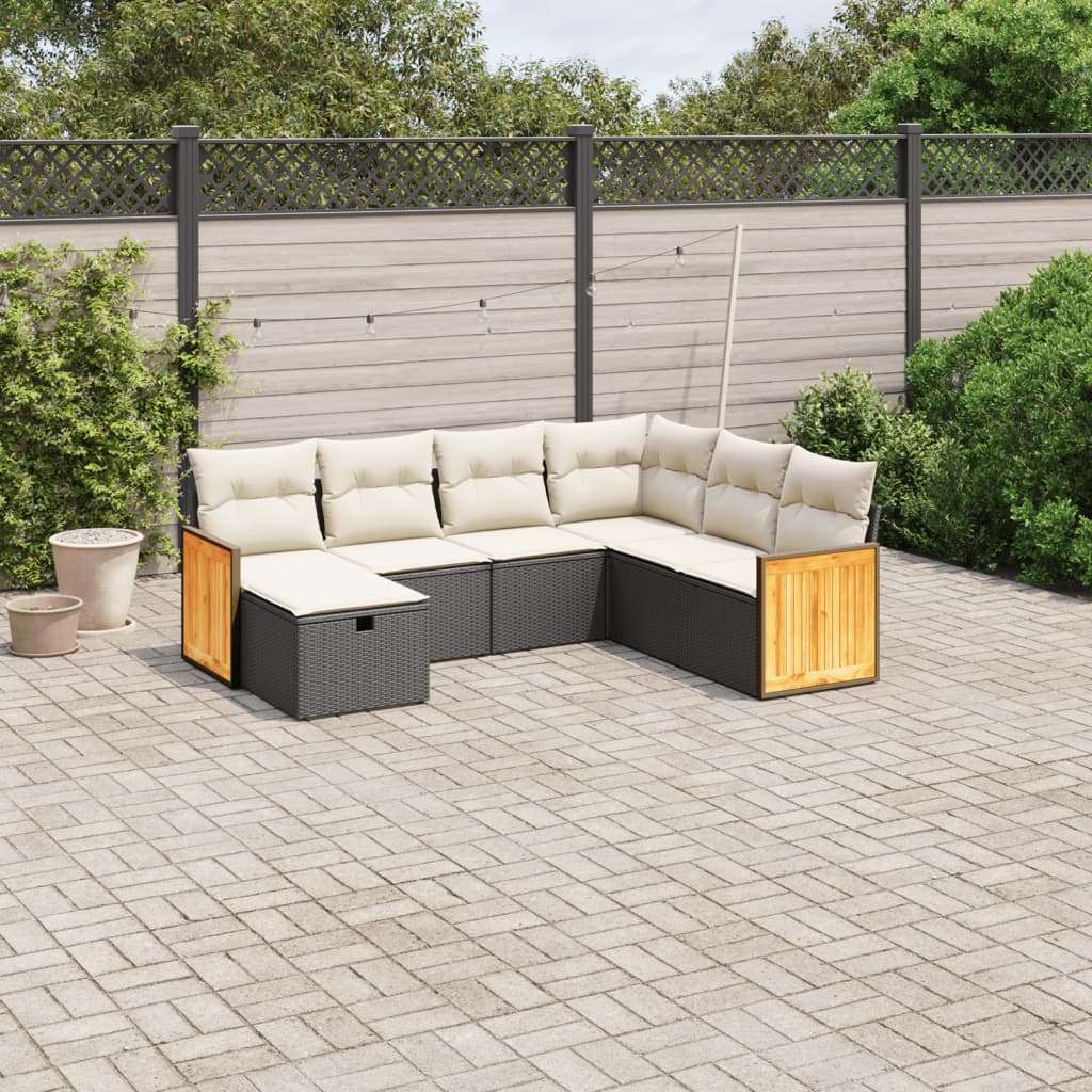 7-tlg. Garten-Sofagarnitur mit Kissen Schwarz Poly Rattan 7-tlg. Garten-Sofagarnitur mit Kissen Schwarz Poly Rattan