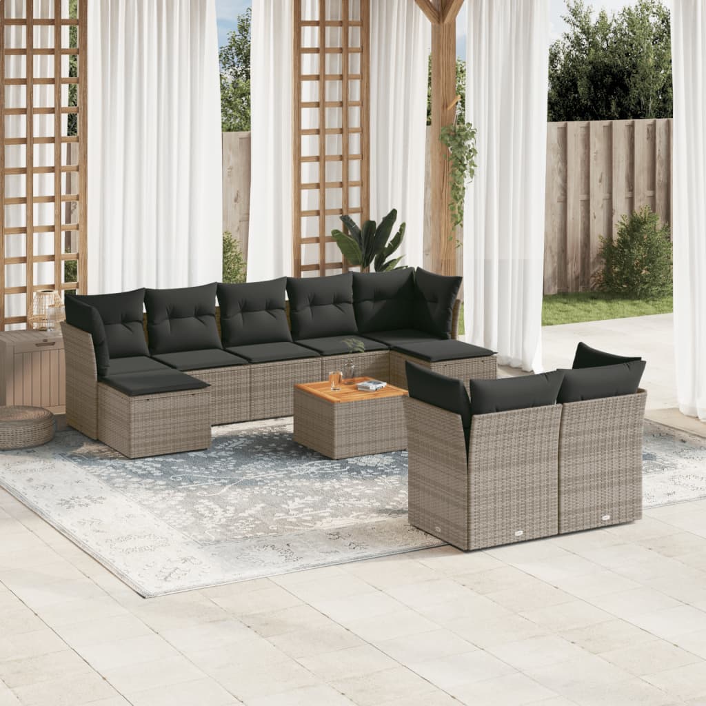 10-tlg. Garten-Sofagarnitur mit Kissen Grau Poly Rattan 10-tlg. Garten-Sofagarnitur mit Kissen Grau Poly Rattan
