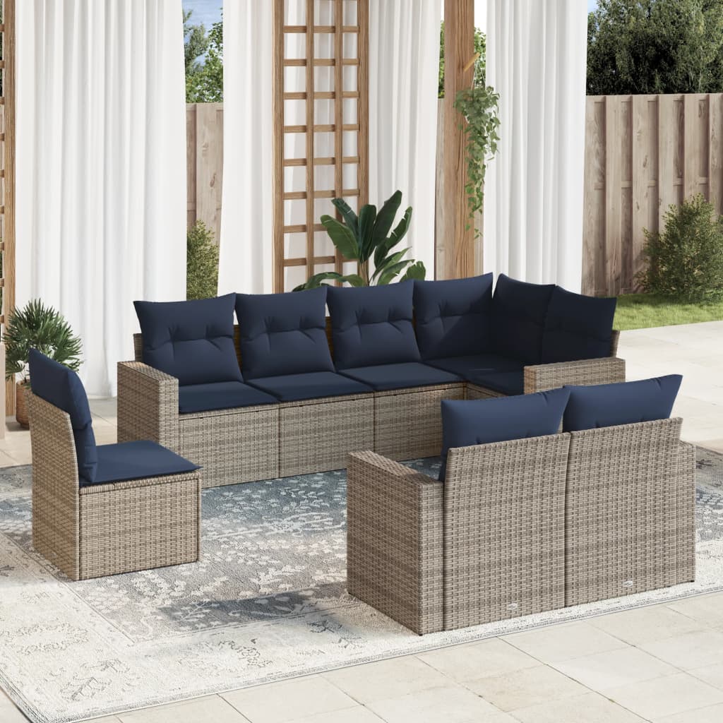 8-tlg. Garten-Sofagarnitur mit Kissen Grau Poly Rattan 8-tlg. Garten-Sofagarnitur mit Kissen Grau Poly Rattan
