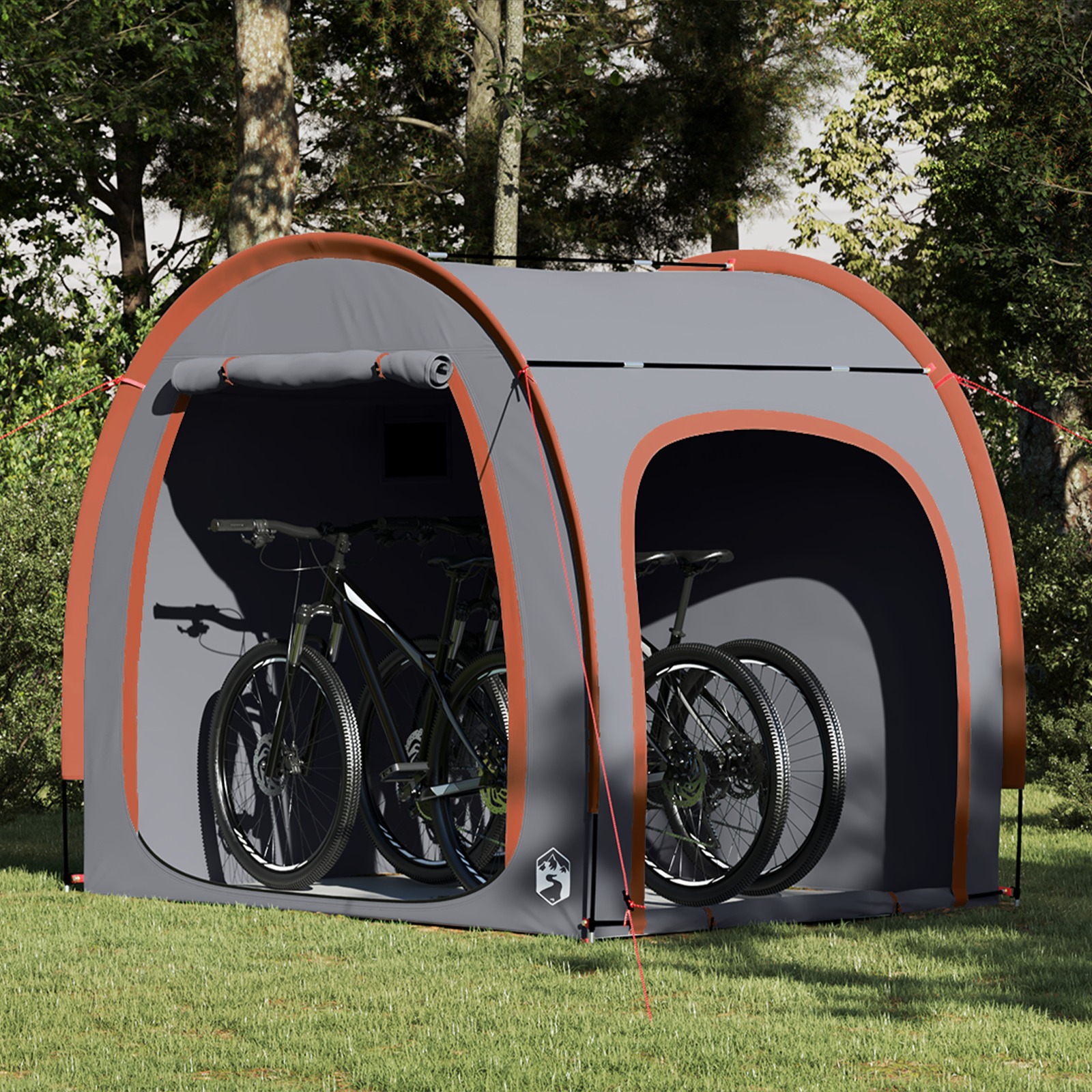 Fahrradgarage mit Dach mit Speicher mit Luftentlüftung Grau und Orange Fahrradgarage mit Dach mit Speicher mit Luftentlüftung Grau und Orange
