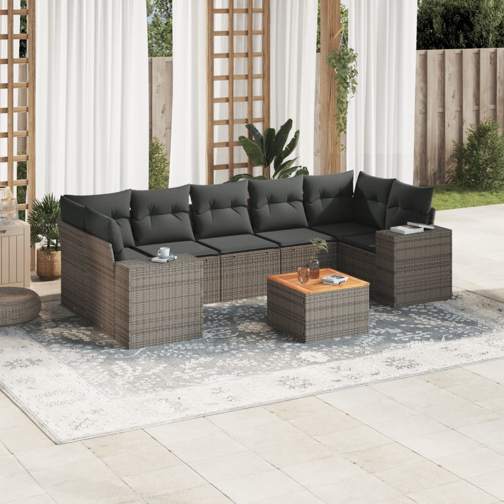 8-tlg. Garten-Sofagarnitur mit Kissen Grau Poly Rattan 8-tlg. Garten-Sofagarnitur mit Kissen Grau Poly Rattan