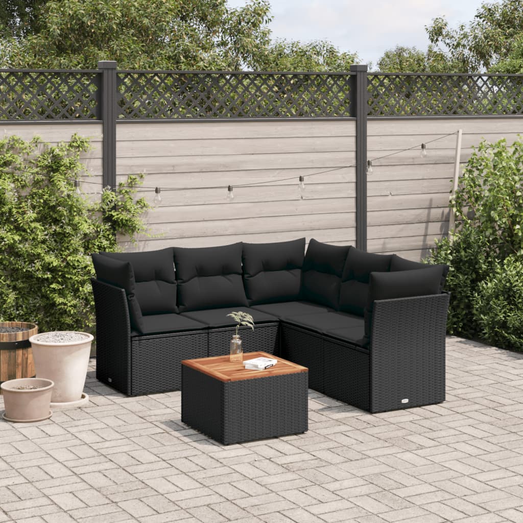 6-tlg. Garten-Sofagarnitur mit Kissen Schwarz Poly Rattan 6-tlg. Garten-Sofagarnitur mit Kissen Schwarz Poly Rattan