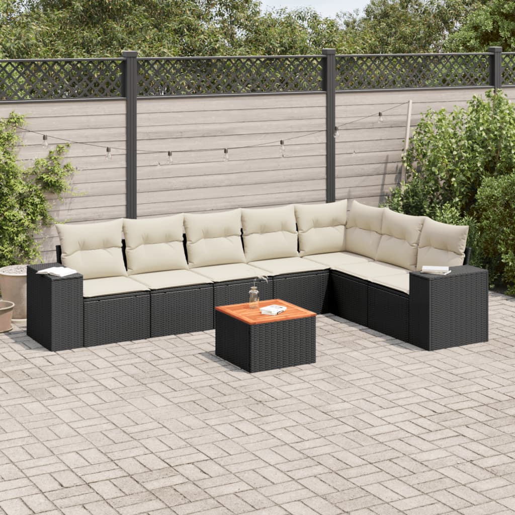 8-tlg. Garten-Sofagarnitur mit Kissen Schwarz Poly Rattan 8-tlg. Garten-Sofagarnitur mit Kissen Schwarz Poly Rattan